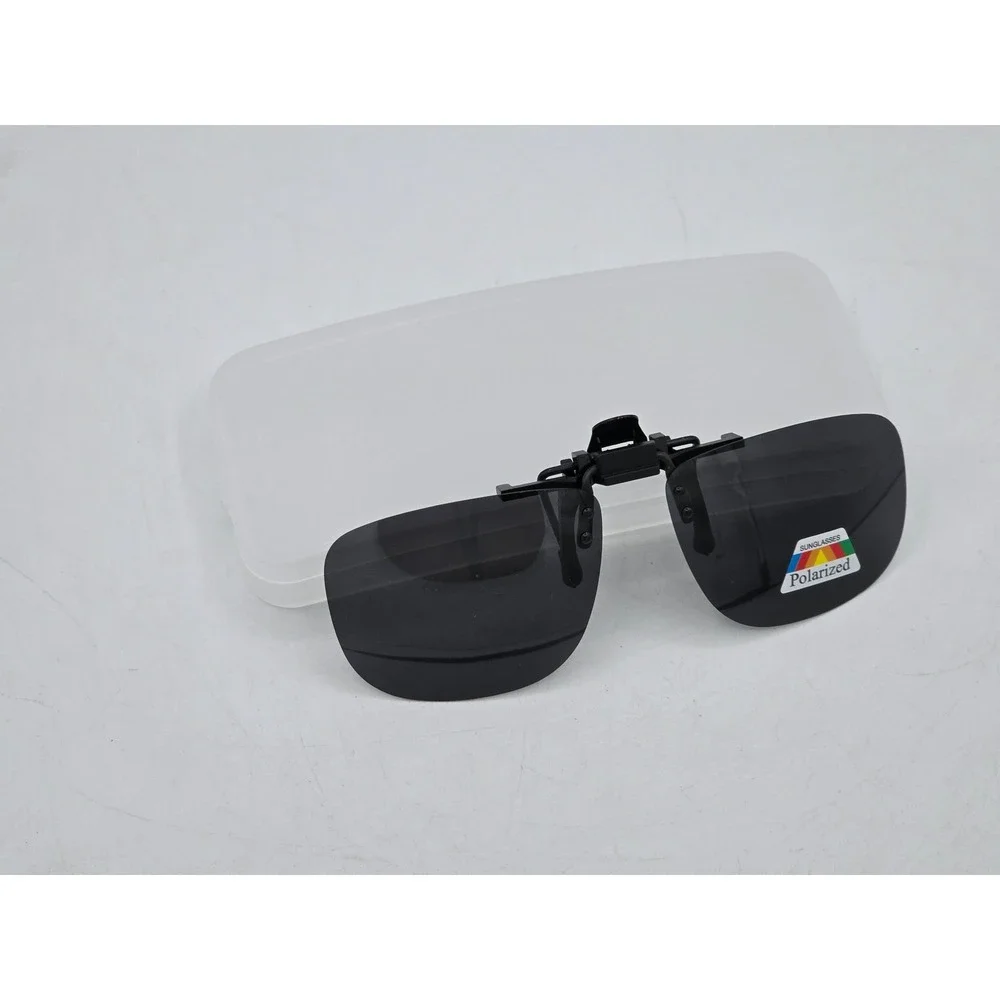 Style Polarized Clip On Sunglasses Unisex Black Rectangle Flip Up - NEW